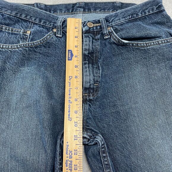 Wrangler Jeans Mens 34 Blue Denim Regular Fit Straight Distressed 31 Inseam - Picture 7 of 15